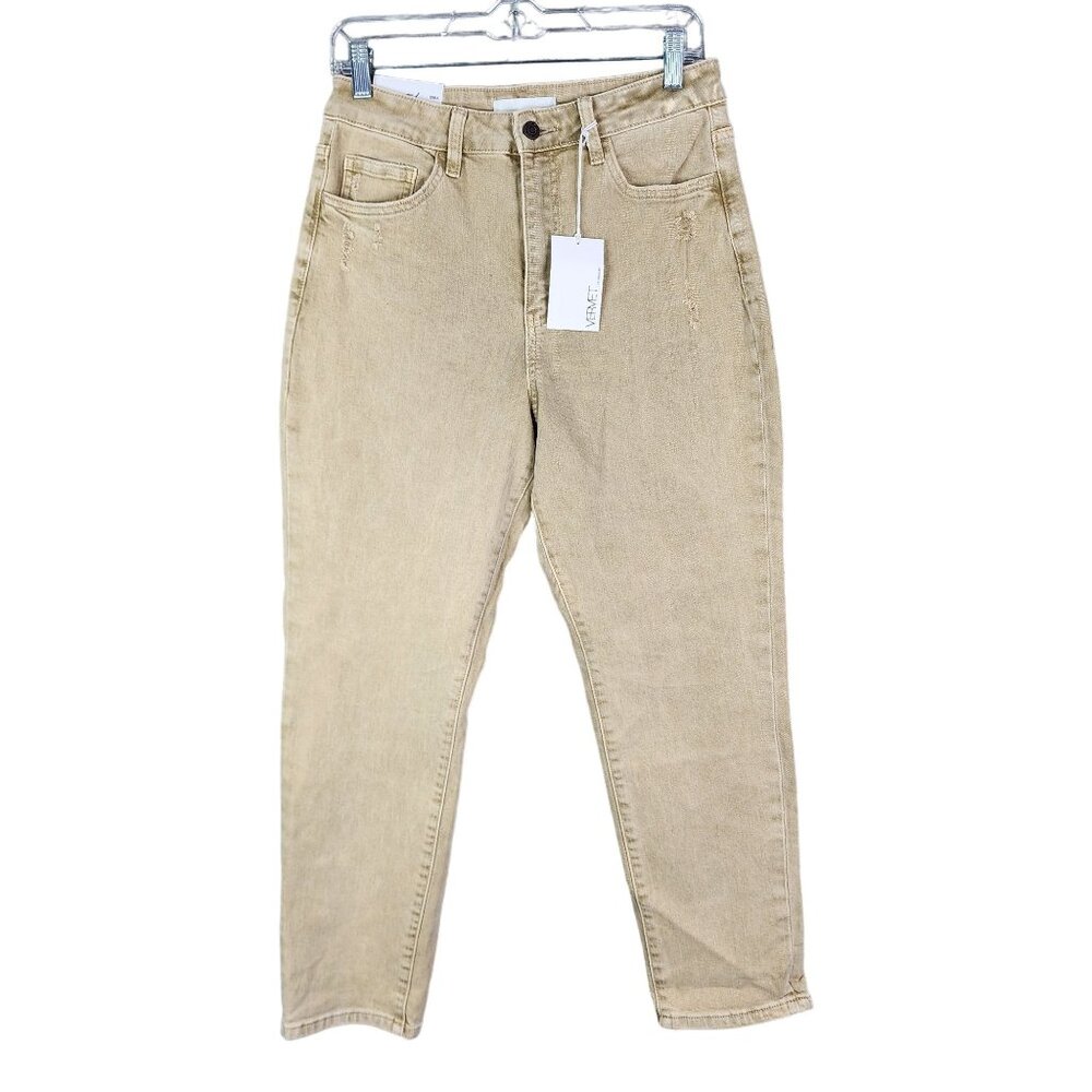 Women's Beige Denim Vervet Erika Stretch Mom Jeans High Waisted Size 29